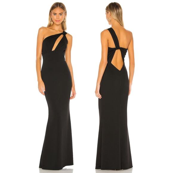 Katie May Edgy Gown Asymmetrical One-Shoulder Formal Prom Gala Party Black Sz M - Picture 1 of 9